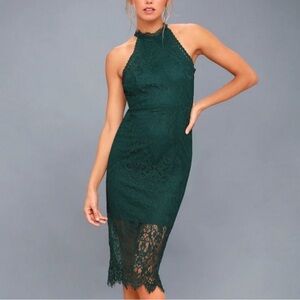 Lulu's green lace halter midi dress size medium NEW WITH TAGS